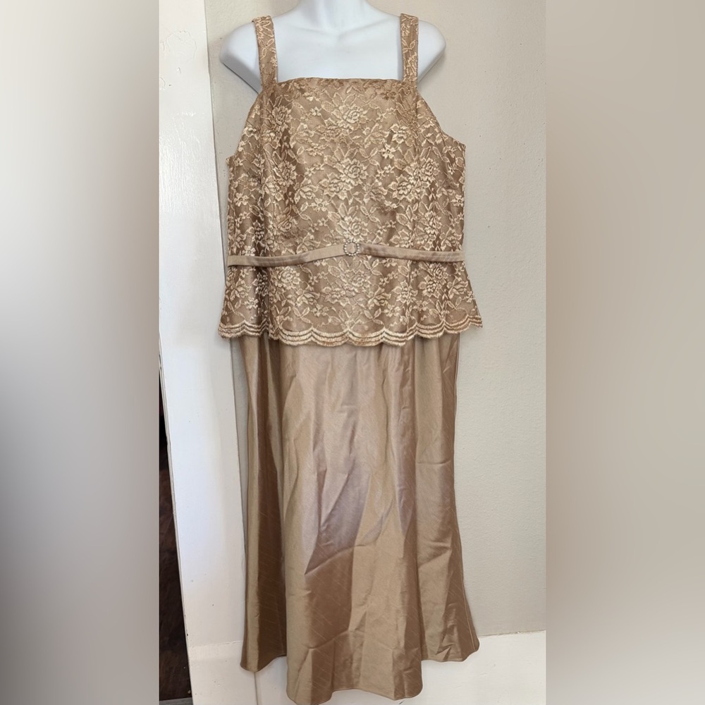 Jessica Howard Beige Gold Lace Bodice Evening Dress Women Size 18 W
